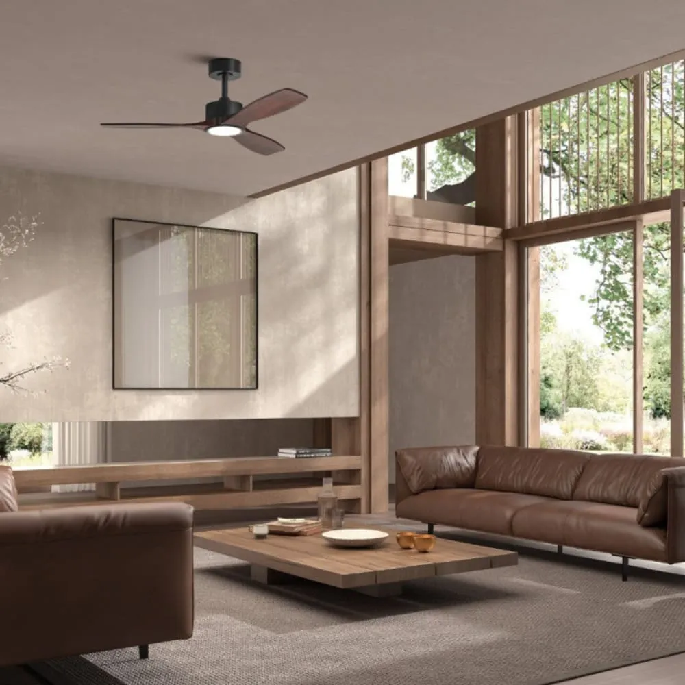 Illustration numéro 2 du produit Ventilateur plafond lumineux noir et bois foncé