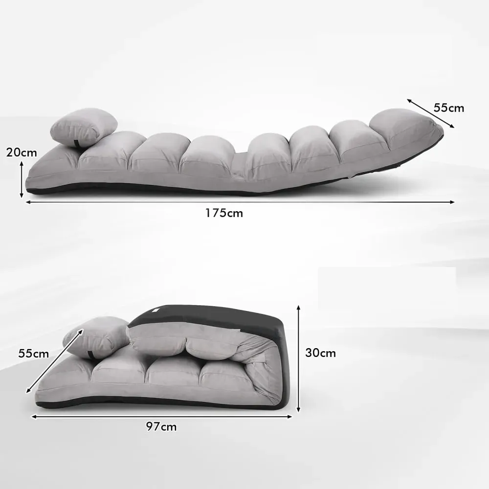 Illustration numéro 2 du produit Fauteuil de sol dossier inclinable réglable 5 niveaux gris 175x55x20cm