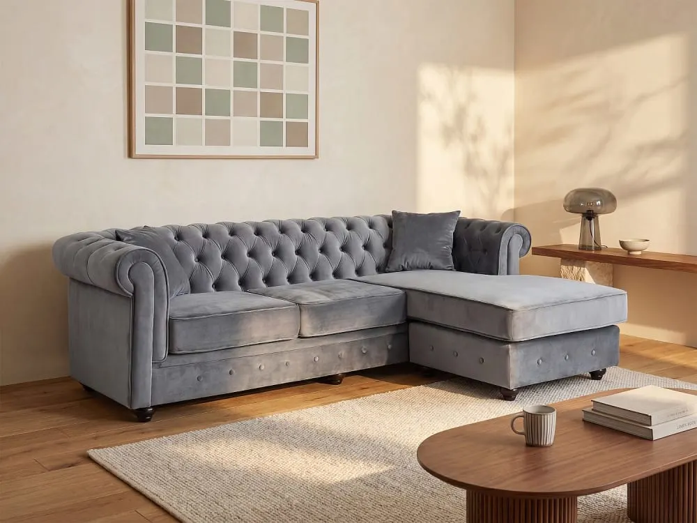 Illustration numéro 2 du produit Canapé d'angle velours 4 places gris anthracite