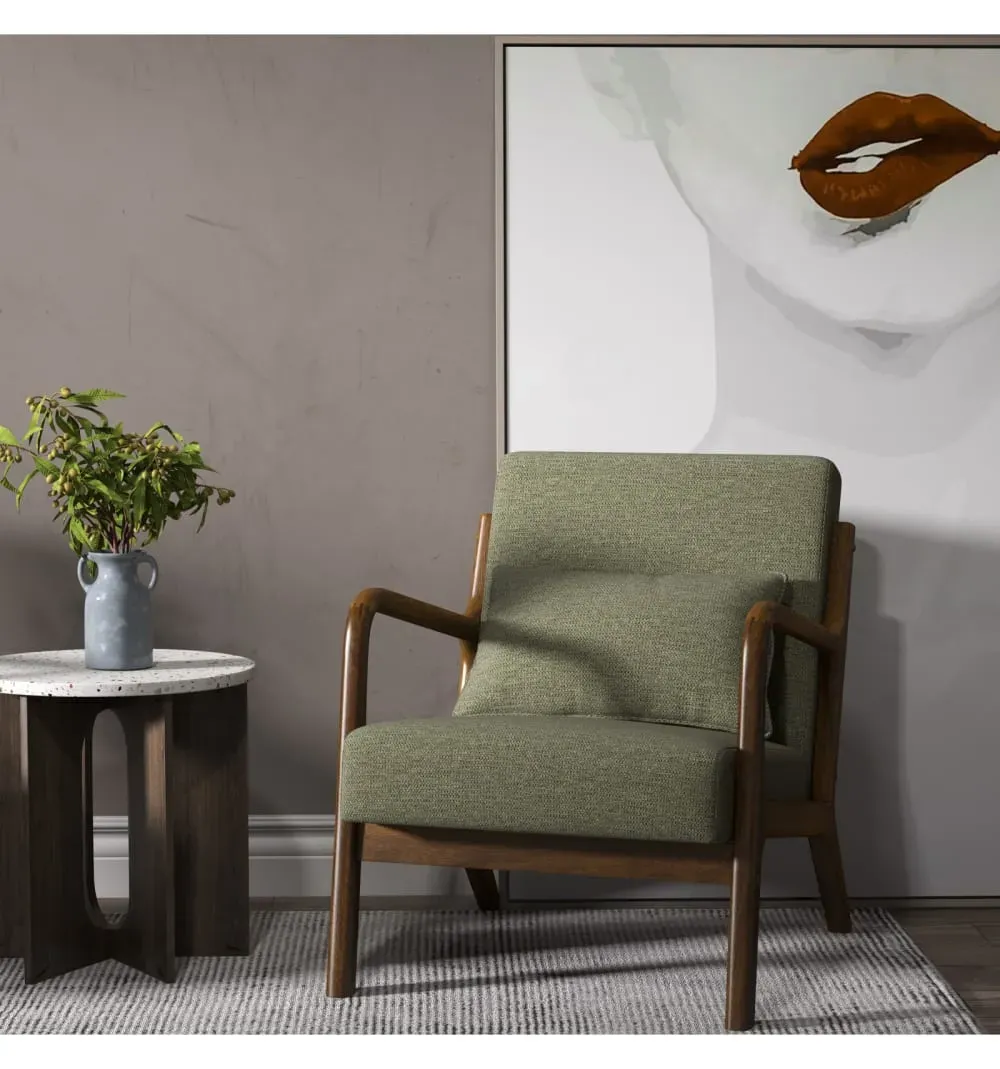 Illustration numéro 2 du produit Fauteuil en tisssu SoftCellar Sauge et bois teinté noyer