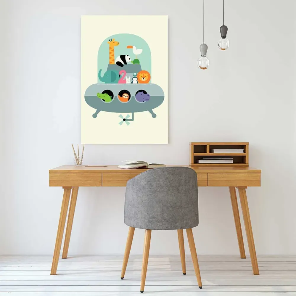 Illustration numéro 2 du produit Tableau enfant ovni arche de noé imprimé sur toile 40x60 cm