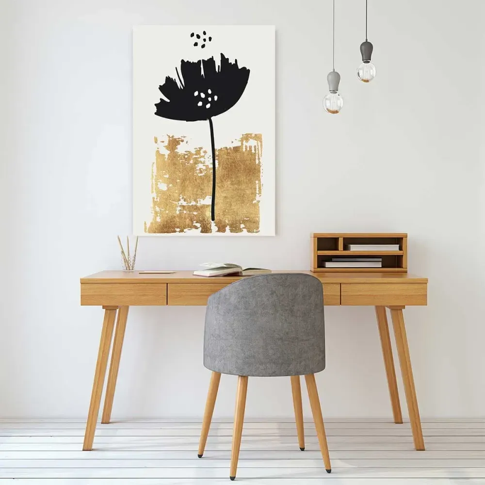 Illustration numéro 2 du produit Tableau fleur pollen doré imprimé sur toile 60x90 cm