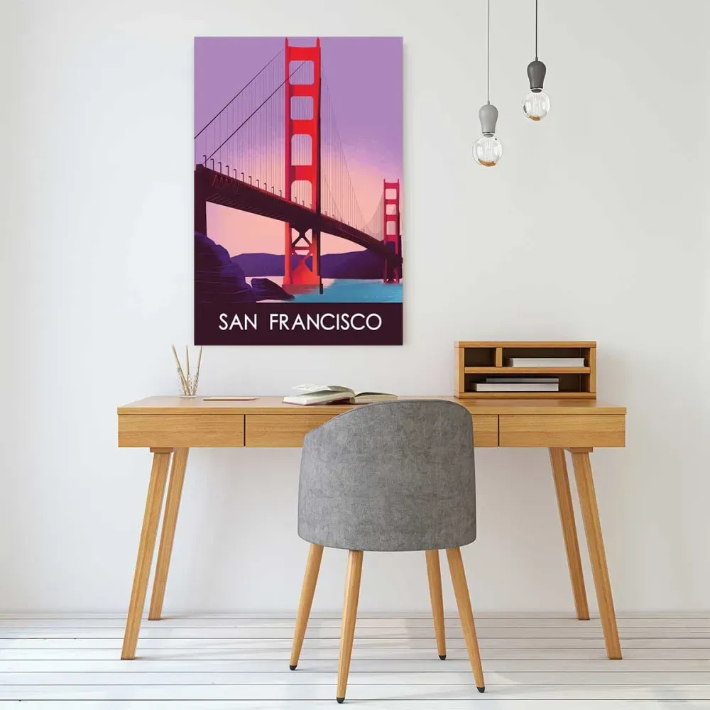 Illustration numéro 2 du produit Tableau déco ville le pont de San Francisco imprimé sur toile 60x90 cm