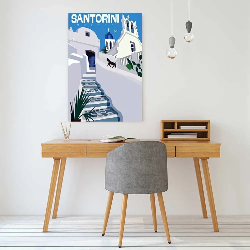 Illustration numéro 2 du produit Tableau Santorini imprimé sur toile 40x60 cm