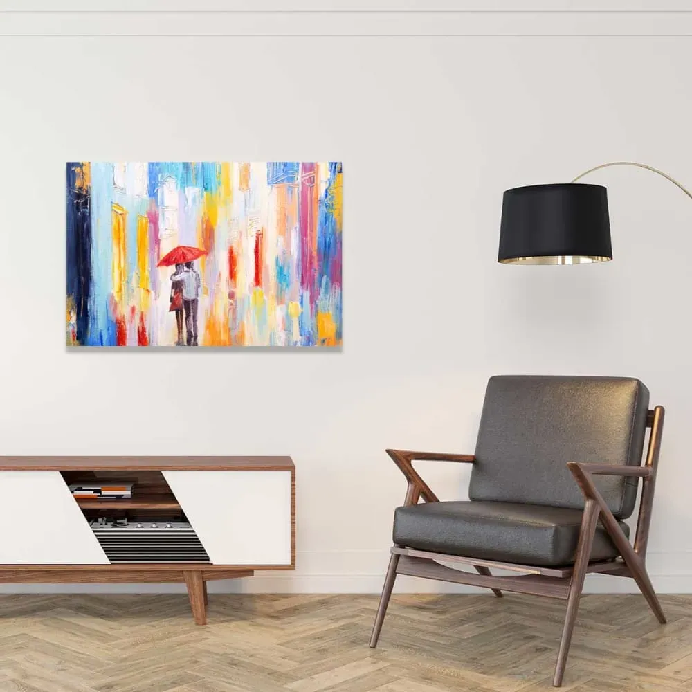 Illustration numéro 2 du produit Tableau parapluie rouge imprimé sur toile 90x60 cm