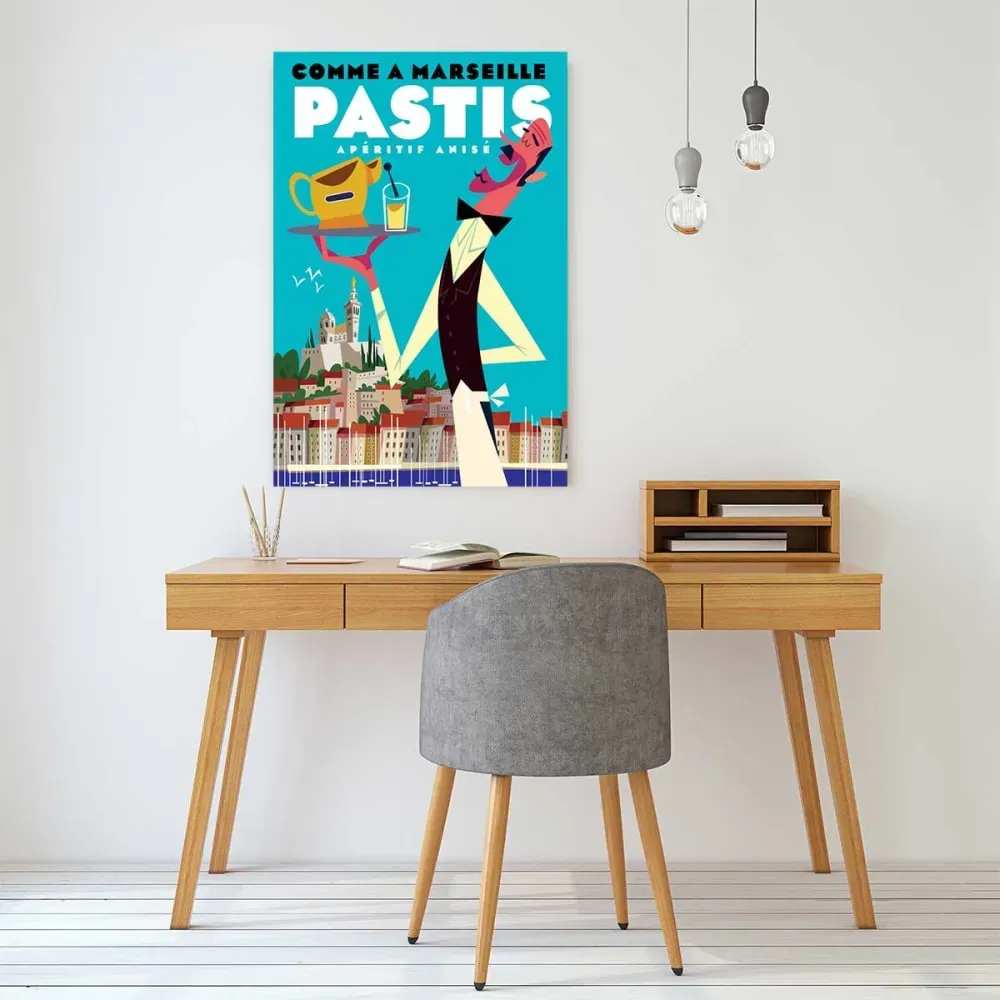 Illustration numéro 2 du produit Tableau un pastis sur le vieux port imprimé sur toile 40x60 cm