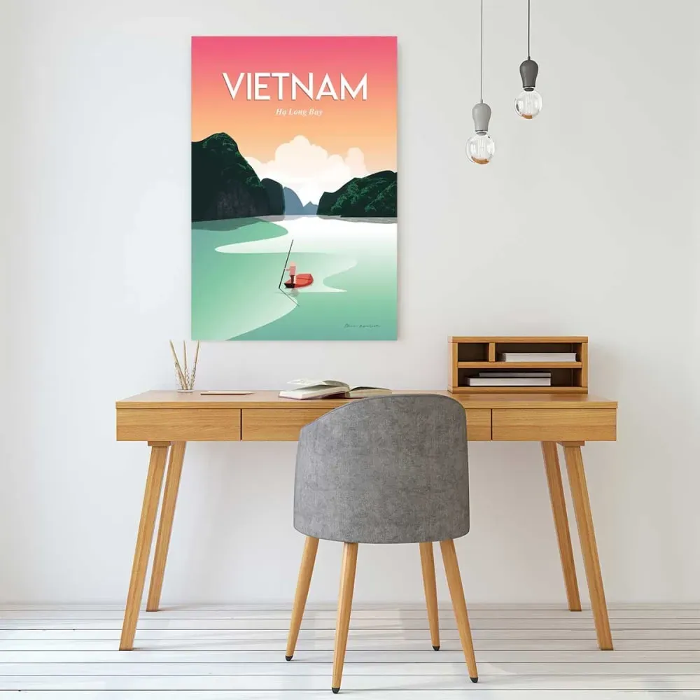 Illustration numéro 2 du produit Tableau voyage Vietnam Baie Halong imprimé sur toile 60x90 cm