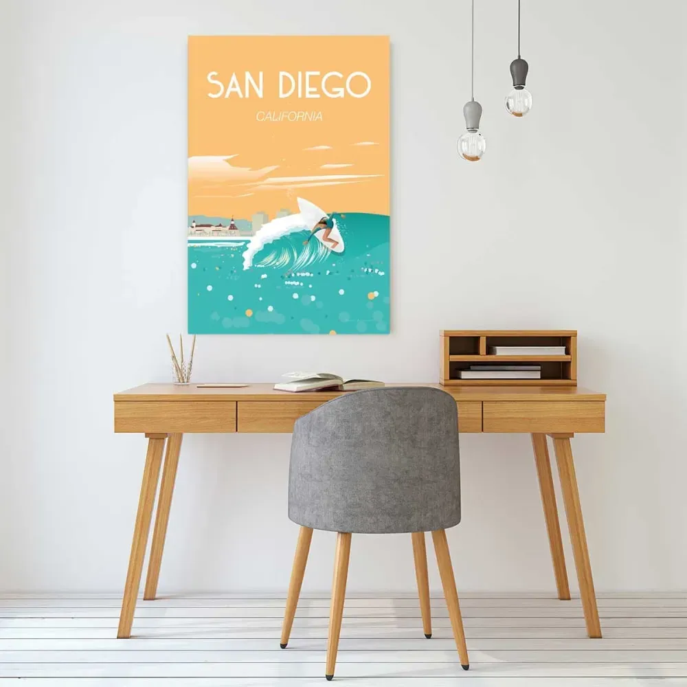 Illustration numéro 2 du produit Tableau voyage San Diego California imprimé sur toile 60x90 cm