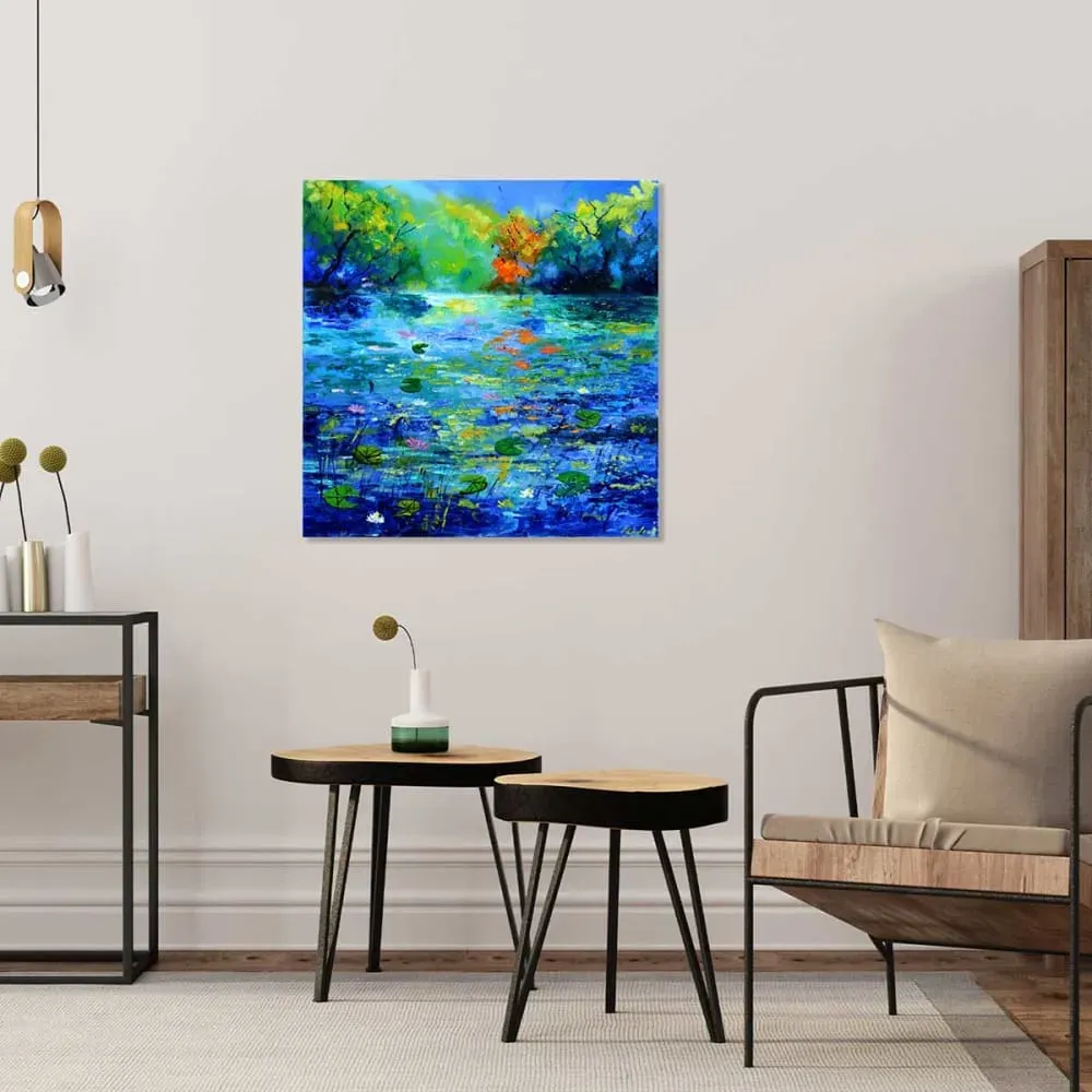 Illustration numéro 2 du produit Tableau paysage nenuphars et nymphéas imprimé sur toile 80x80 cm