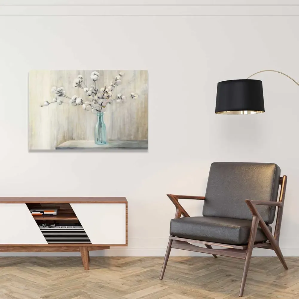 Illustration numéro 2 du produit Tableau bouquet et fleurs de coton imprimé sur toile 90x60 cm