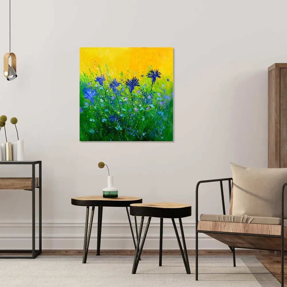 Illustration numéro 2 du produit Tableau bouquet de fleurs bleues imprimé sur toile 80x80 cm