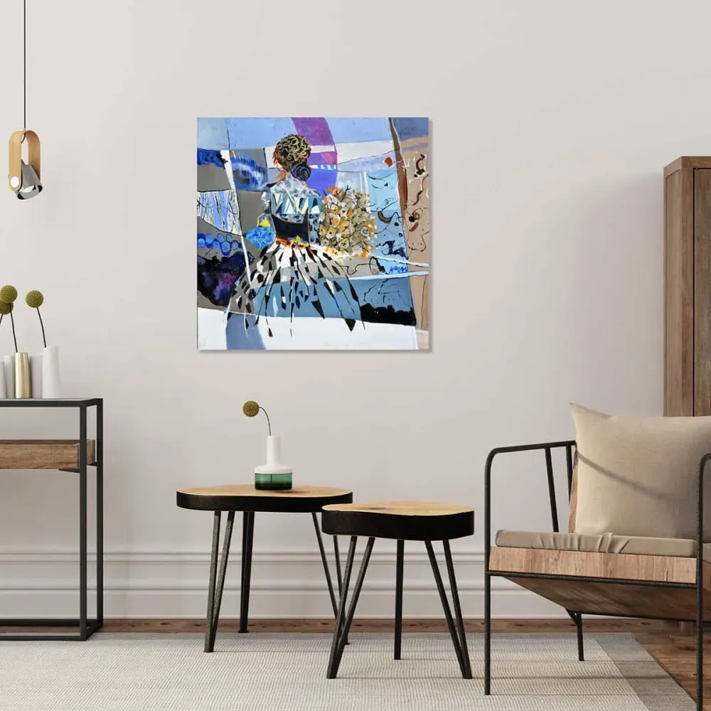 Illustration numéro 2 du produit Tableau collage arlesienne imprimé sur toile 80x80 cm