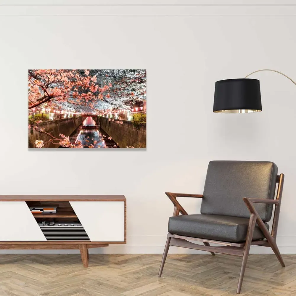 Illustration numéro 2 du produit Tableau cerisiers et hanami à Tokyo imprimé sur toile 90x60 cm