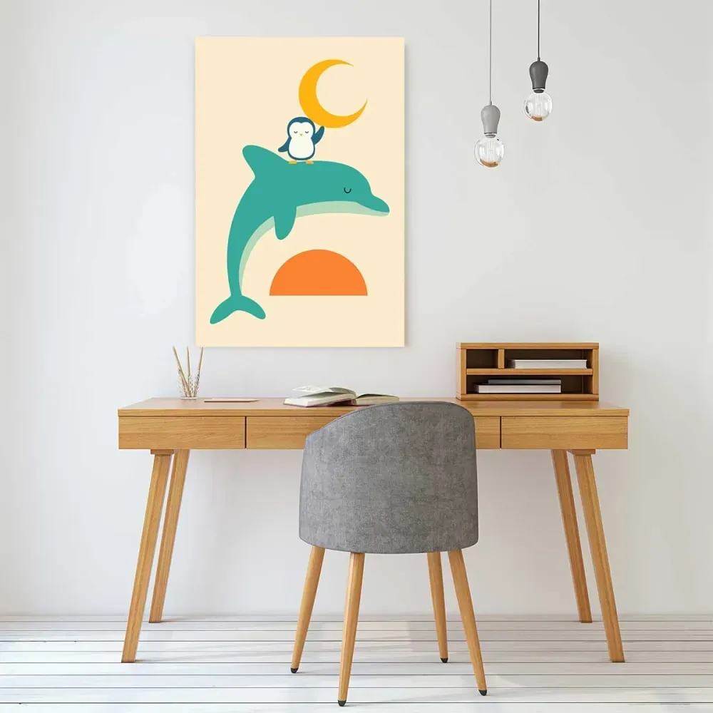 Illustration numéro 2 du produit Tableau rendez vous avec la lune imprimé sur toile 40x60 cm