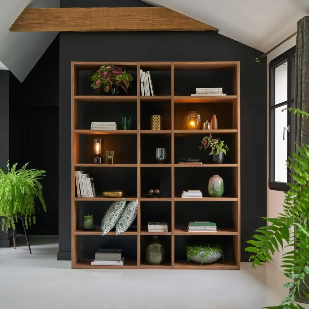 Illustration numéro 2 du produit Bibliothèque 18 niches effet bois foncé
