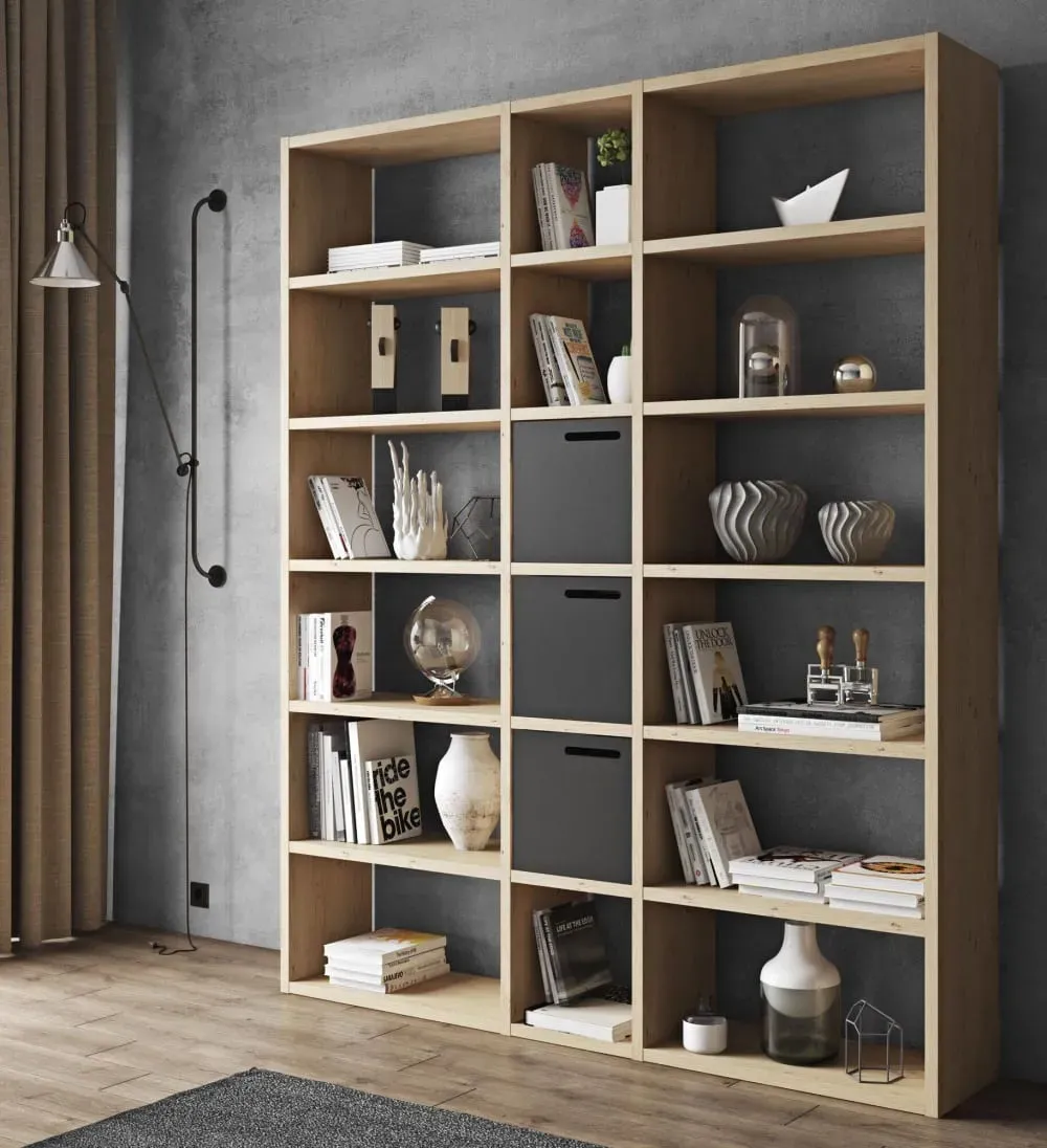 Illustration numéro 2 du produit Bibliothèque 18 niches effet bois clair