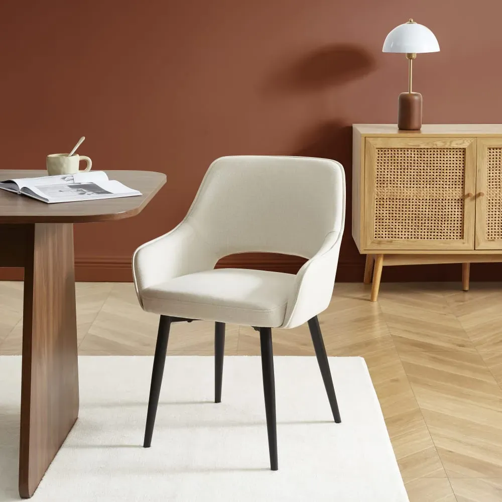 Illustration numéro 2 du produit Lot de 2 fauteuils  tissu beige pieds métal noir