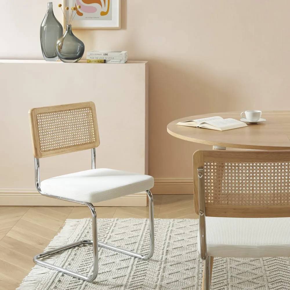 Illustration numéro 2 du produit Lot de 2 chaises en velours côtelé pieds chrome - écru