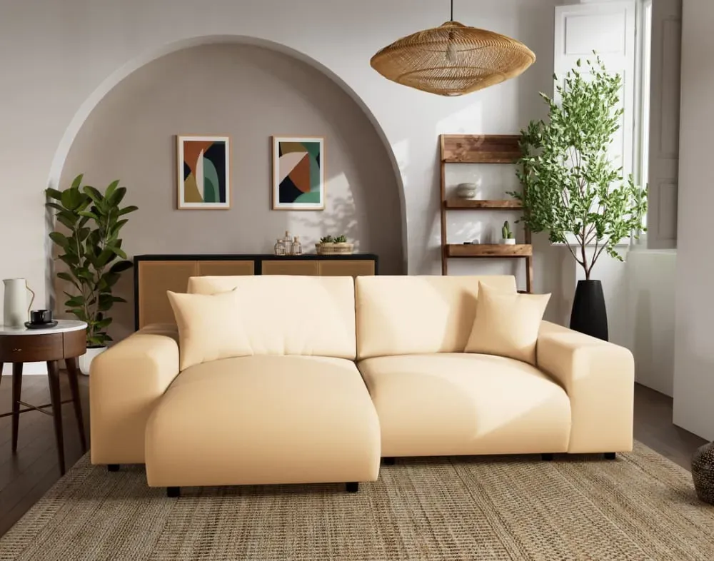 Illustration numéro 2 du produit Canapé d'angle réversible 4 places en simili beige