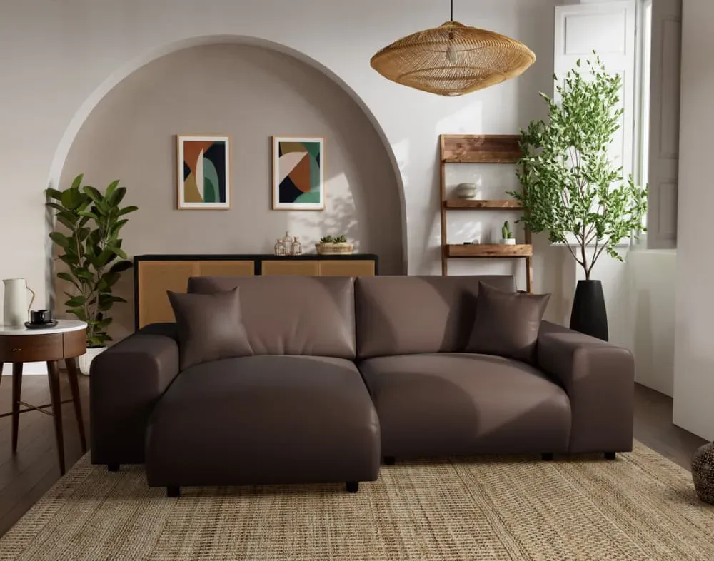 Illustration numéro 2 du produit Canapé d'angle réversible 4 places en simili marron