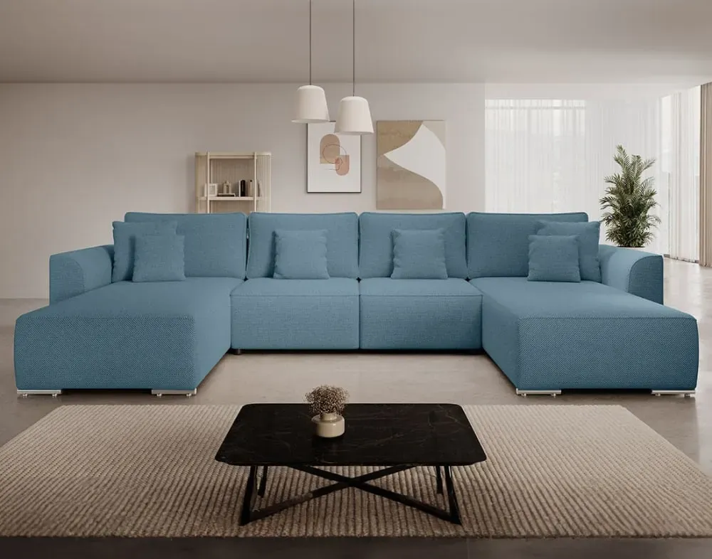 Illustration numéro 2 du produit Canapé panoramique 7 places En U en Tissu texturé Bleu