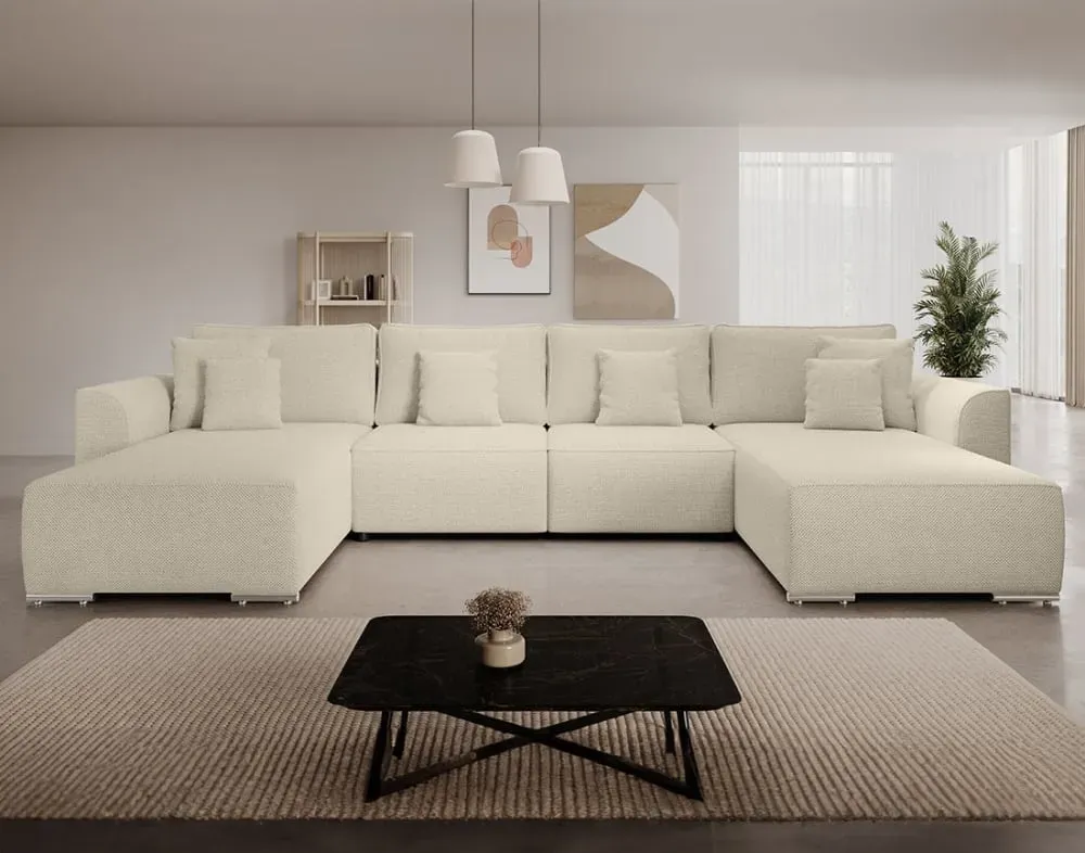 Illustration numéro 2 du produit Canapé panoramique 7 places En U en Tissu texturé Beige