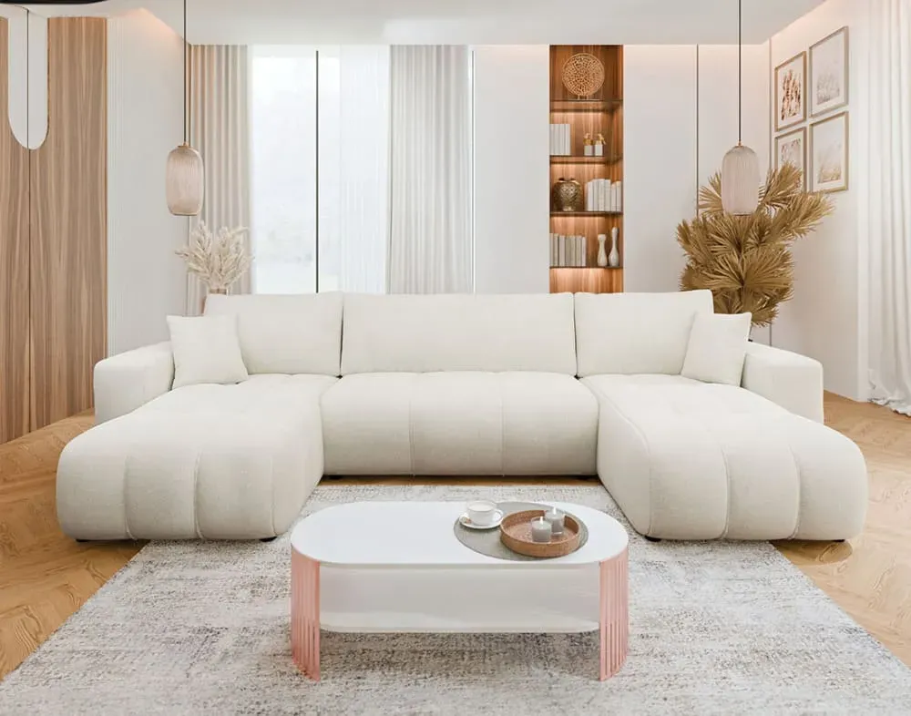 Illustration numéro 2 du produit Canapé panoramique 7 places En U en Tissu Beige