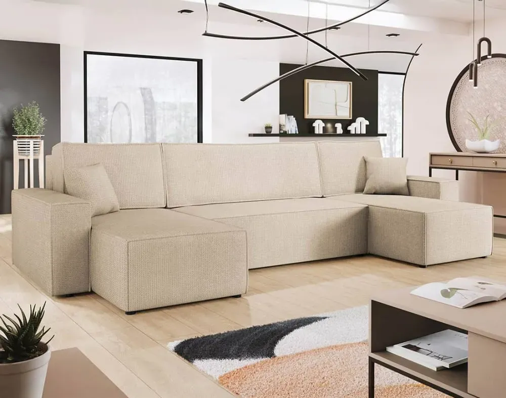 Illustration numéro 2 du produit Canapé panoramique 7 places En U en Tissu texturé Beige