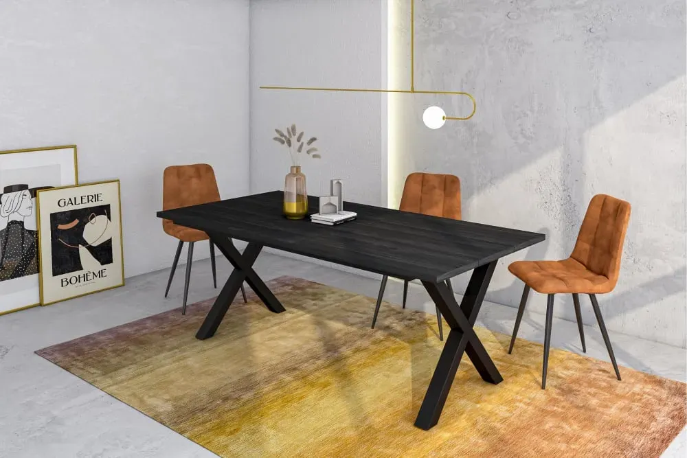 Illustration numéro 2 du produit Table à manger effet bois noir 194x90x74cm