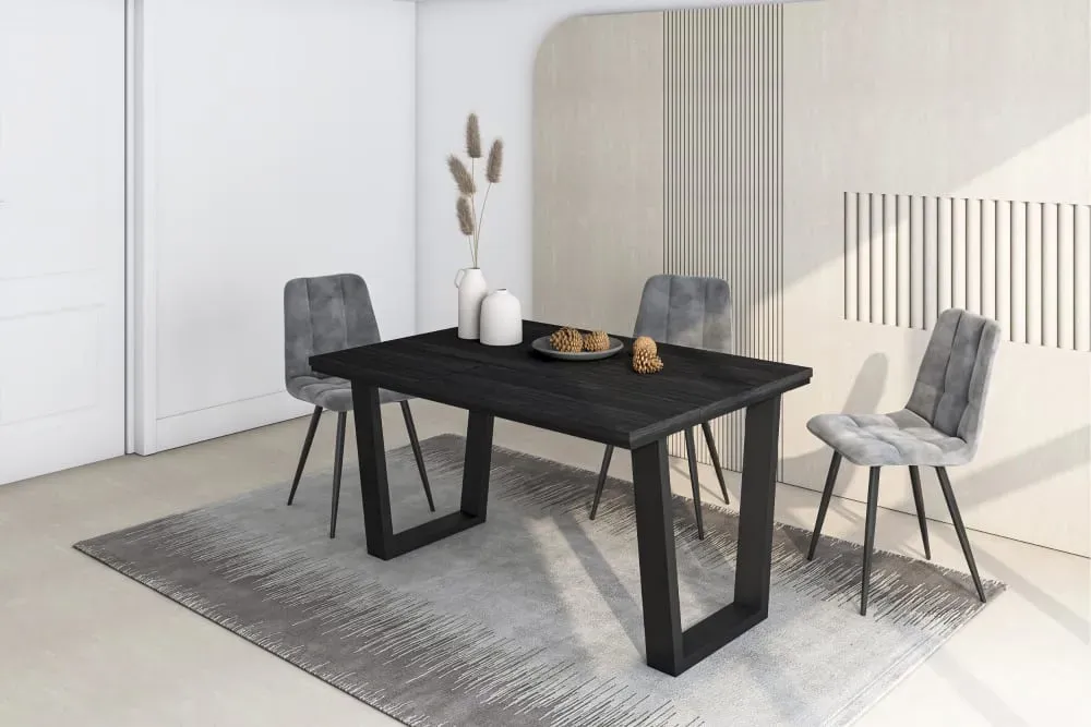 Illustration numéro 2 du produit Table à manger effet bois noir 140x90x74cm