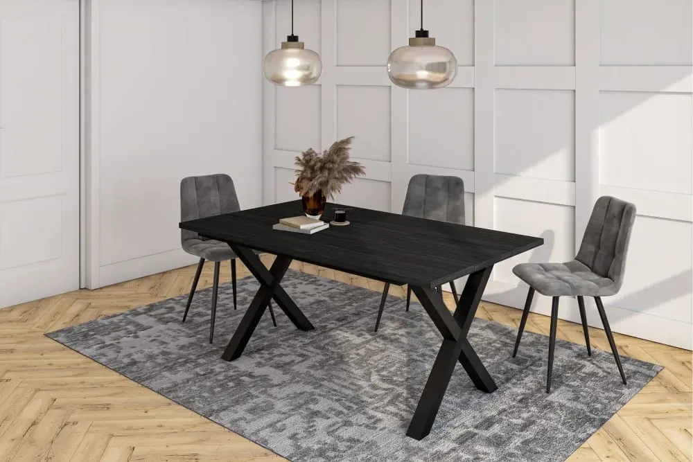 Illustration numéro 2 du produit Table à manger effet bois noir 167x90x74cm