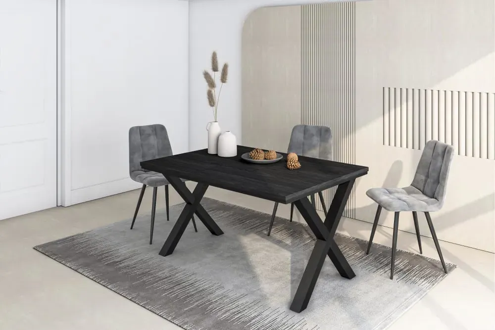 Illustration numéro 2 du produit Table à manger effet bois noir 140x90x74cm