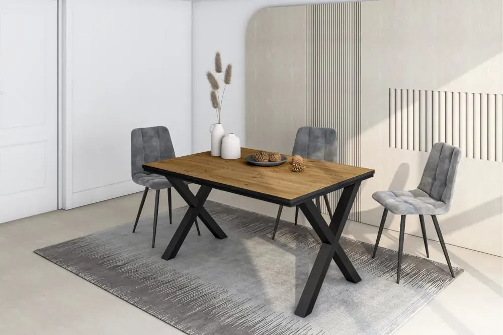 Illustration numéro 2 du produit Table à manger effet bois de chêne et noir 140x90x74cm