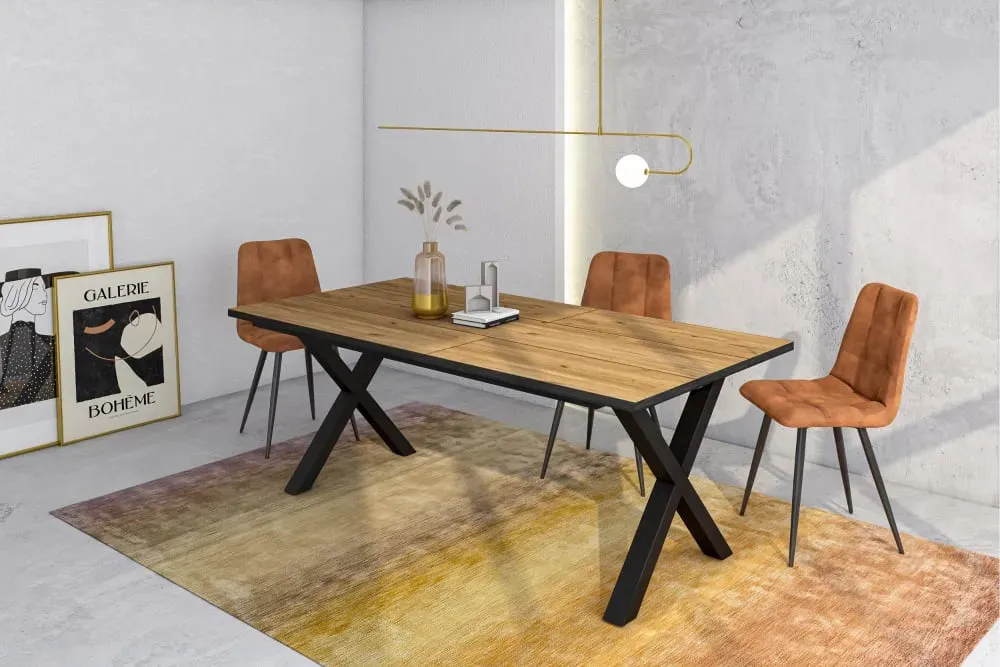 Illustration numéro 2 du produit Table à manger effet bois de chêne et noir 194x90x74cm