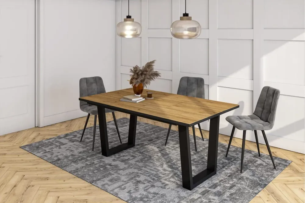 Illustration numéro 2 du produit Table à manger effet bois de chêne et noir 167x90x74cm