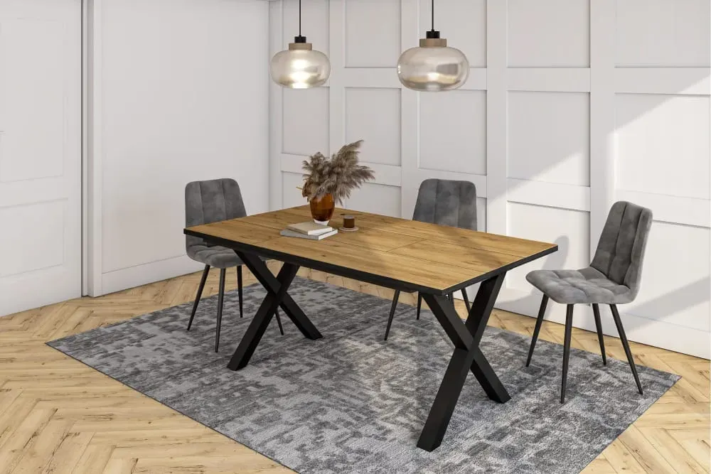 Illustration numéro 2 du produit Table à manger effet bois de chêne et noir 167x90x74cm