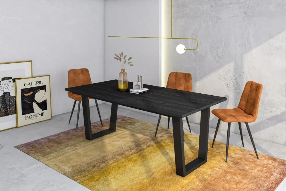 Illustration numéro 2 du produit Table à manger effet bois noir 194x90x74cm