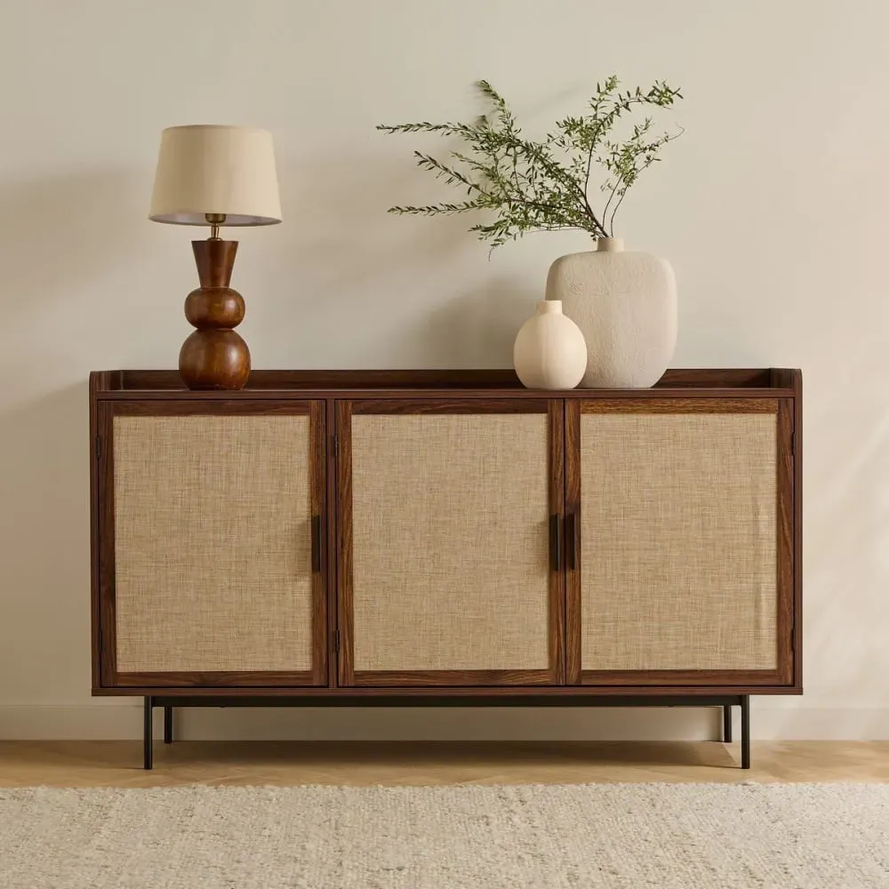 Illustration numéro 2 du produit Buffet 3 portes décor noyer et façades tissu L140 cm