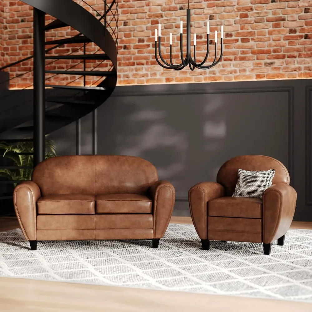 Illustration numéro 2 du produit Ensemble canapé et fauteuil camel 3 places