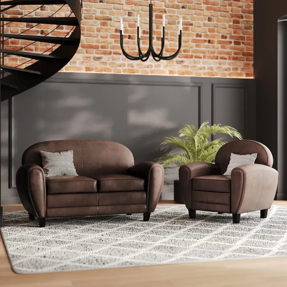 Illustration numéro 2 du produit Ensemble canapé et fauteuil marron 3 places - Club