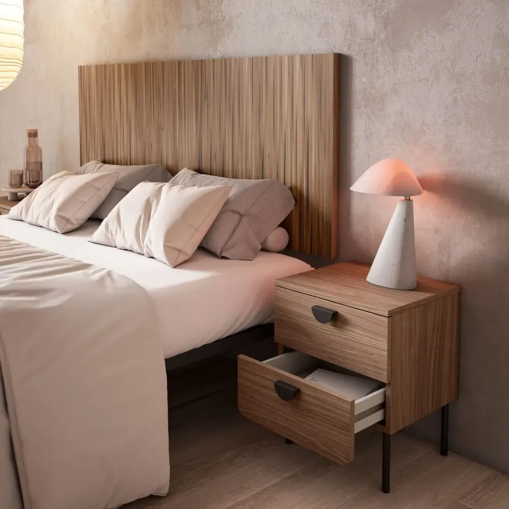 Illustration numéro 2 du produit Table de chevet 2 tiroirs noyer 55×40×34 cm