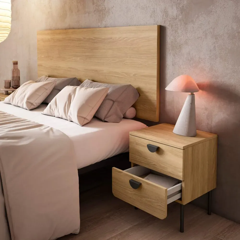 Illustration numéro 2 du produit Table de chevet 2 tiroirs chêne doré 55×40×34 cm