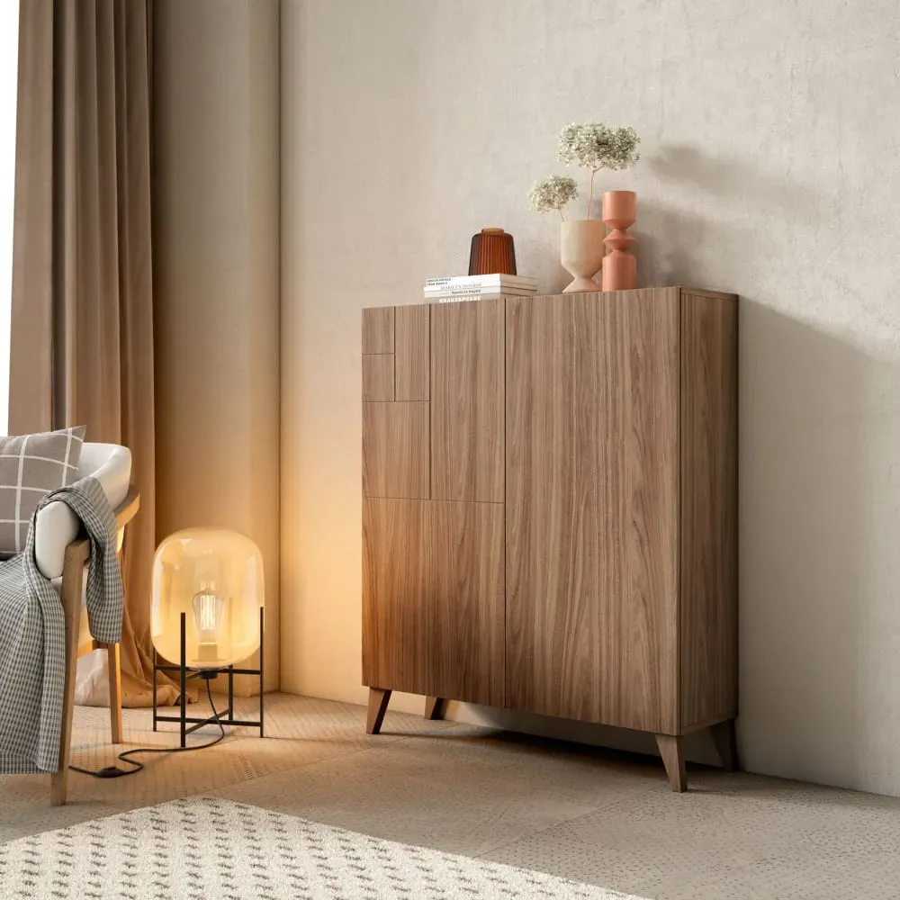 Illustration numéro 2 du produit Meuble à chaussures en mélamine noyer 109x90x27 cm