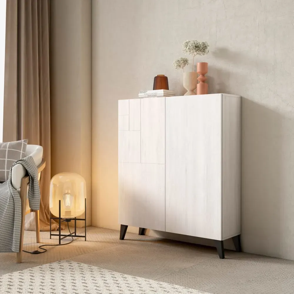 Illustration numéro 2 du produit Meuble à chaussures mélamine blanc pieds graphite 109x90x27 cm