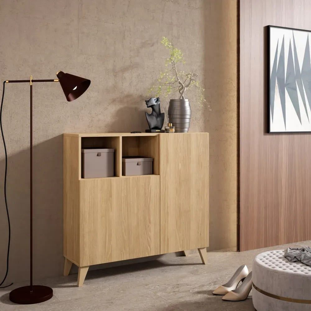 Illustration numéro 2 du produit Meuble à chaussures mélaminé chêne doré 87×90×27 cm