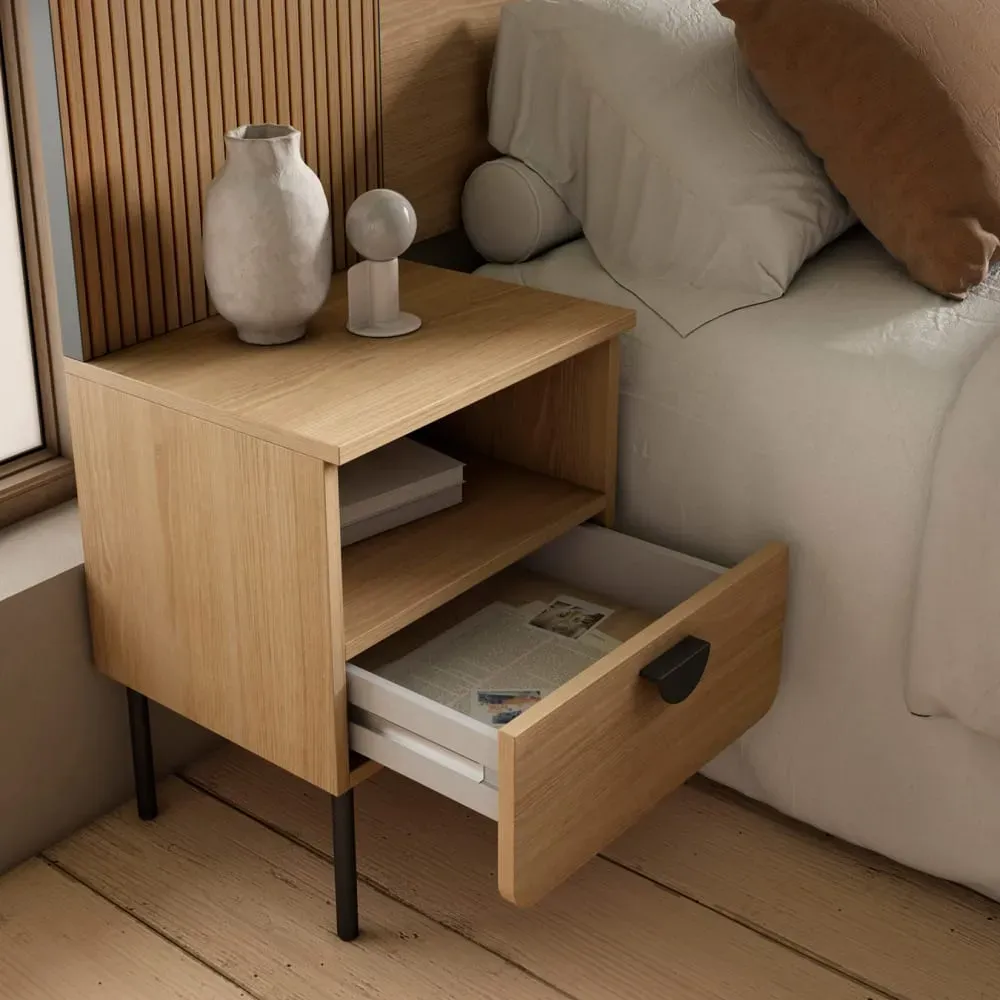 Illustration numéro 2 du produit Table de chevet 1 tiroir chêne doré 55×40×34 cm