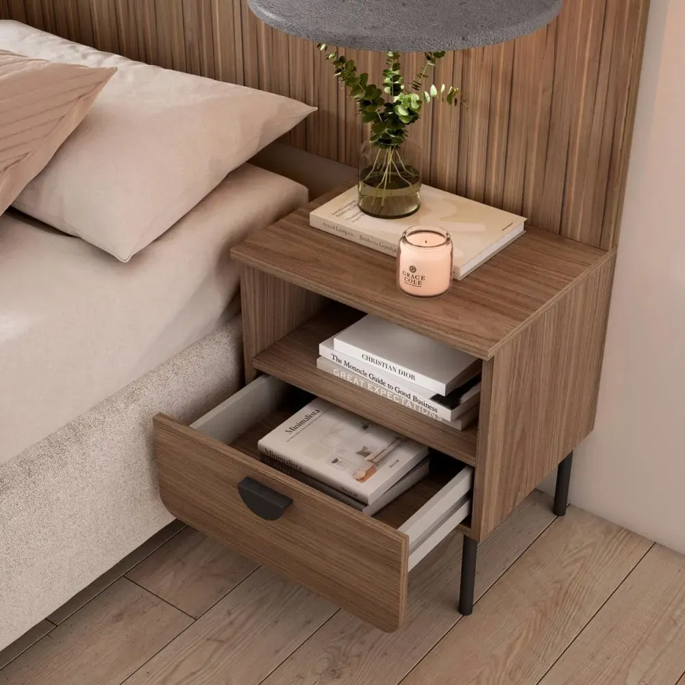 Illustration numéro 2 du produit Table de chevet 1 tiroir noyer 55×40×34 cm