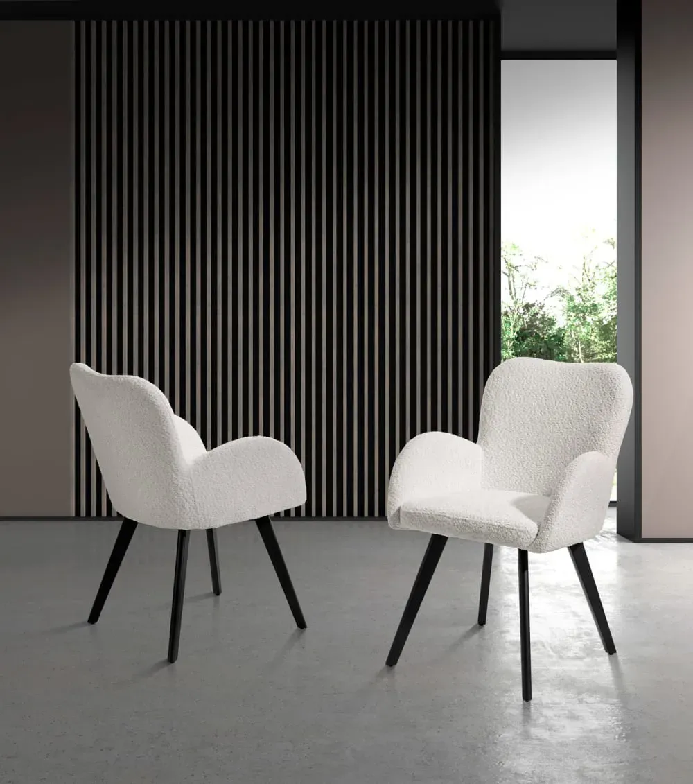 Illustration numéro 2 du produit Lot de 2 chaises en tissu bouclé et métal blanc 88×56×80 cm