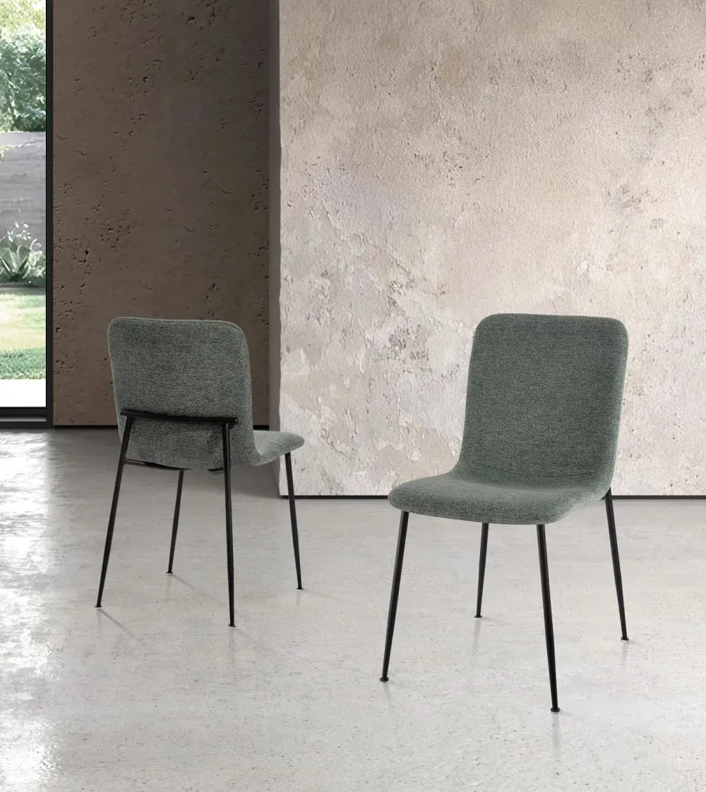 Illustration numéro 2 du produit Lot de 2 chaises en tissu et métal gris verdâtre 82×43×57 cm