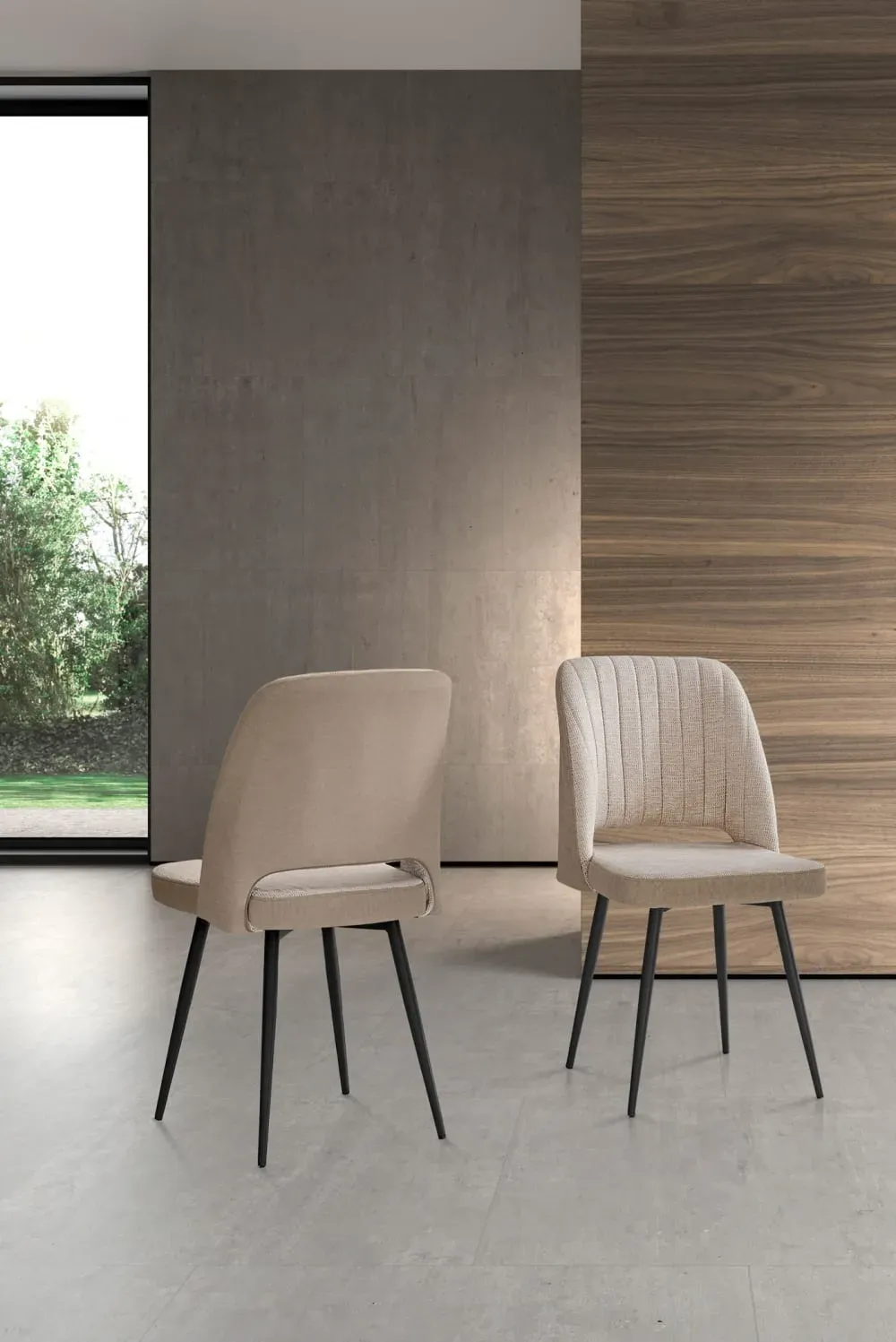 Illustration numéro 2 du produit Lot de 2 chaises en tissu et métal beige 88×50×60 cm